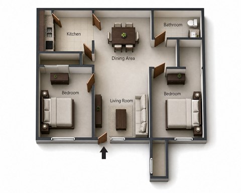 Floor plan for 2 beds, 1 bath, 768 sqft